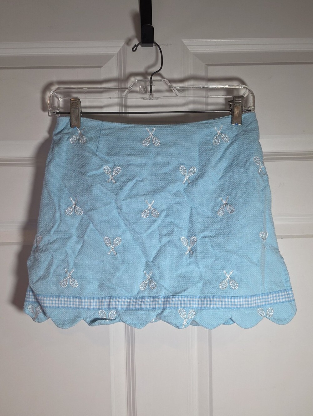 Lilly Pulitzer Vintage Light Blue Embroidered Tennis Scallop Hem Skirt Sz 2